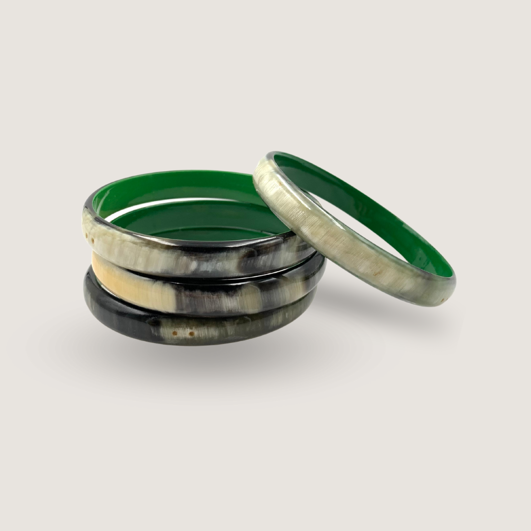 Wide lacquered bangle with green interior